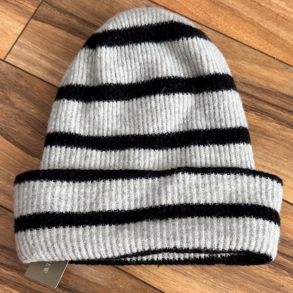 J. Crew Black and Gray Striped Beanie